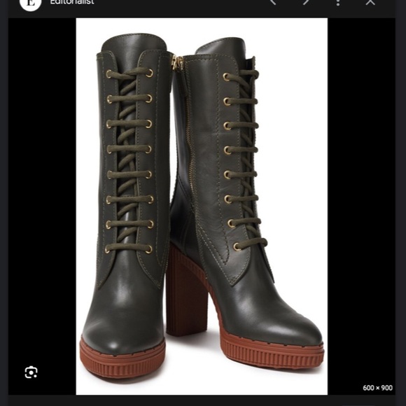 EUC Tod’s Lace-Up Leather Platform Boot Forest Green Size 38 - Picture 2 of 9